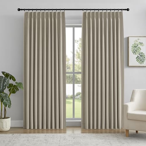 YGHYYF Total Blackout Back Tab Curtains 1 Panel for Living Room 84 Inches Long Curtains Pinch Pleat Faux Linen Thermal Insulated Window Curtains with Hooks 40" W x 84" L, Linen Brown
