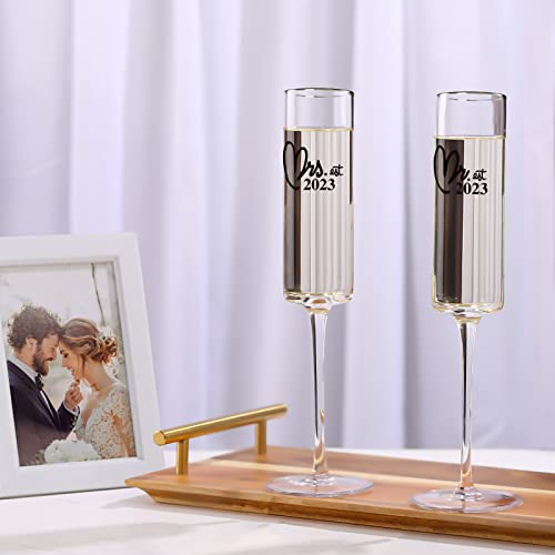 Comfit Wedding&Engagement Gifts For Couples - Mr And Mrs Champagne Glasses With Golden Rim,Bride And Groom Toasting Champagne Flutes,Bridal Shower Gifs Champagne Glasses(Black) #TOP5
