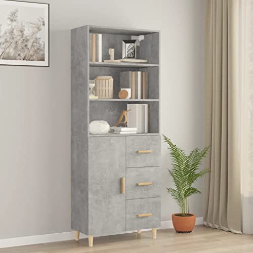 FOZICV Armario auxiliar para decoración de interiores, de madera, armario de almacenamiento para dormitorio, salón u oficina, diseño moderno y elegante, color gris hormigón, 69,5 x 34 x 180 cm
