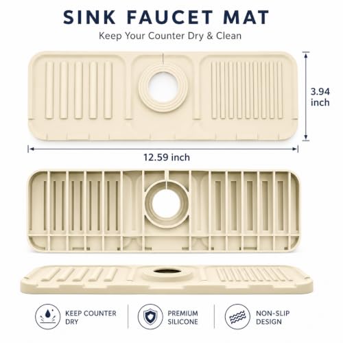 Image of Silicone Sink Faucet Mat, Sink Drainer Pad Non Slip Soap, Shampoo, Handwash Bottle, Holder for Kitchen, Wash Basin, Bathroom, Sink Splash Guard, Drip Protector (May Vary Colour) Pack of (2)