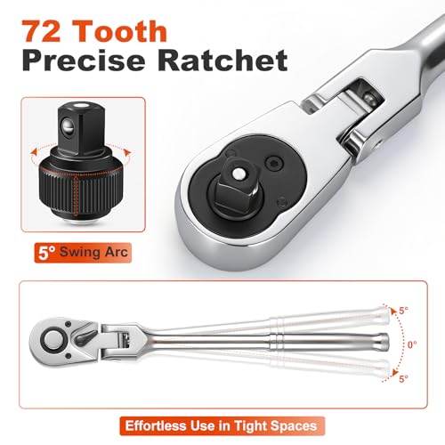 GEARWAVE 3/8" Drive Flex Head Ratchet with Extension, Swivel Ratchet by GEARWAVE - Used condition - Image 4