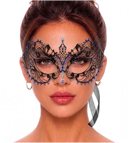 Image of Masquerade Mask for Women with Rhinestones - Elegant Metal Half Face Mask for Masquerade Parties, Mardi Gras, & Themed Events