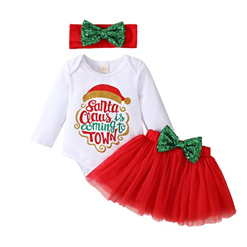 Neugeborenes Baby Mädchen Kleidung Set Langarm Strampler + Tutu Rock + Häschen Stirnband 3Pcs Weihnachten Outfits Sets Cover