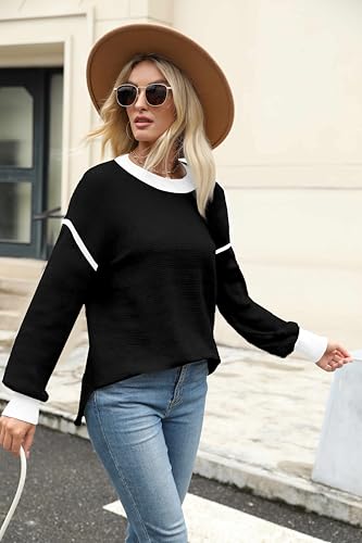 Image of Womens Sweater Striped Fall Fashion Tops Long Sleeve Crew Neck Pull Over Knit Clothes