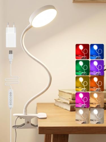 ReinHoo Lampe de Lecture Lit,10 RVB Couleurs+10 Luminosité Lampe de Bureau