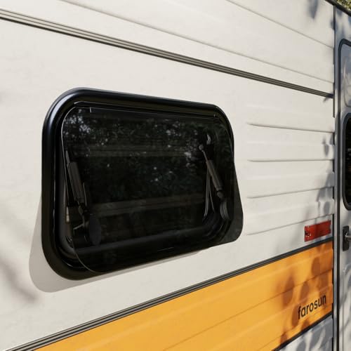 Farosun Wohnwagen Fenster 50x30 cm E13 Ausstellfenster für Wohnmobil und Caravan mit integriertem Insektenschutz Sonnenschutz Seitenfenster für Camper 2 mm Acrylglas UV-beständig