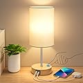 AKASUKI Table Lamp for Bedroom, 3 Way Dimmable Touch Lamp with Dual Charging Station, Small Bedside Lamps for Night Stands, Living Room, Office(LED Bulb Included)