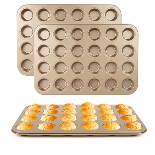 Nsmykhg 24-Cup Nonstick Mini Cupcake & Muffin Pans - Carbon Steel Baking Pans, 3 Pack, Durable Muffin Tin, Easy to Clean, Perfect for Baking Cupcakes & Mini Muffins, Oven Safe, BPA-Free