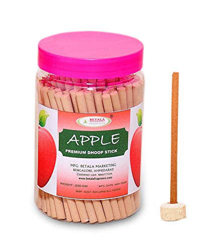 Image of Betala Fragrance Apple Flavour Dhoop Sticks, 200 g Dhup Batti Stick with Stick Stand Holder, Bamboo Less & Non Charcoal (Apple)