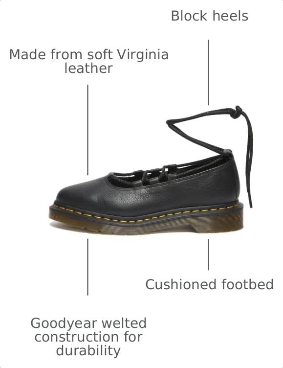 Image of Dr. Martens Elphie II - Ballet Shoes for Women - Leather Insole and Lining - Tapered PVC Outsole Black UK 8 (US Women's 10) M