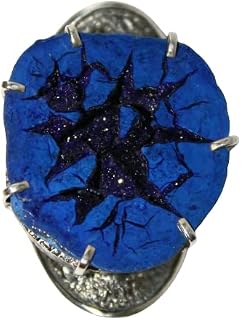 Azurite geode silver ring, rough azurite ring