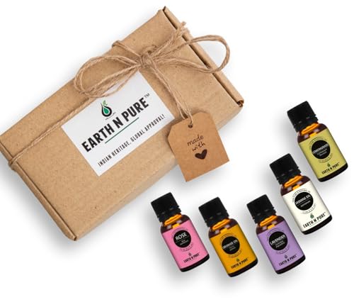 Image of Earth N Pure Lavender Oil, Lemongrass Oil, Jasmine Oil, Rose Oil and Orange Oil Pack of 5 - 15 ml each