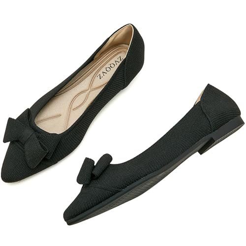 Womens Flats Shoes Pointed Toe Knit Mesh Ballet Flats with Bowknot Comfortable Dressy Washable Flat2