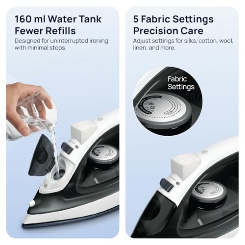 Image of Wipro Elato GS 208 1250 W Steam Iron With 160 Ml Water Tank | 5 Fabric Setting | Scratch Resistant Ceramic Soleplate | Anti- Calc Protection |2 Year Warranty