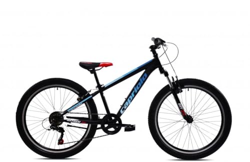 breluxx Capriolo Oxygen FS - Bicicleta de montaña (24 pulgadas, 18 velocidades, incluye guardabarros), color negro y azul