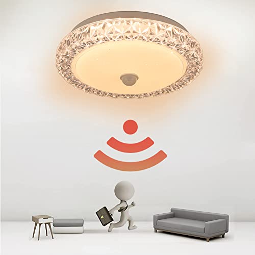 Plafón LED con Detector de movimiento,Infrarrojo de cuerpo Plafón Led Techo Redondo Con ,Plafón Techo Redondo Con Sensor,Movimiento por Microondas DetectorLuz, Techo para Pasillos,12W,luz calida Cover
