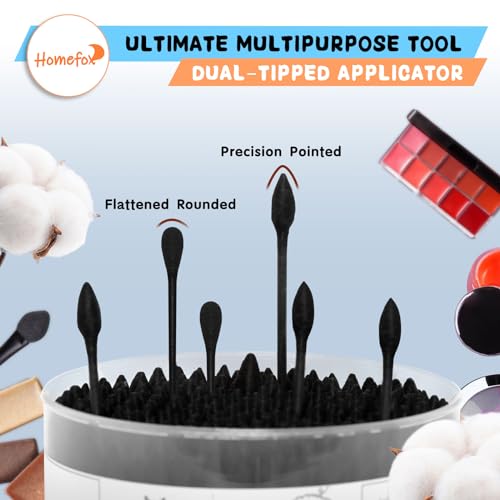 Image of XL Black Thick Cotton Swabs Pointed Precision - 500 Count Extra Large - Pointy Organic Cotton Buds Goth Bathroom Tightly Wrapped Charcoal Tips Paper Stick Cruelty-Free, XL Pointy & Round Black