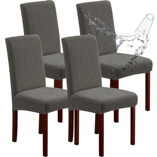 Chair Covers for Dining Chairs Light Grey 4 Pack Stretch Jacquard Washable