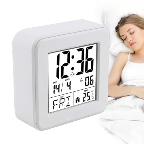 Daraserh ベッドサイドの目覚まし時計、温度付きデジタル時計 - 小さなキューブデスクベッドサイドクロック、時間、日付、アラーム、温度スヌーズ機能付き,スヌーズ機能付き12/24時間ディスプレイ、デスクトップ時計、旅行目覚まし時計、家庭用、寝室用