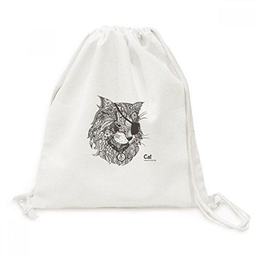 Sac Voyage Drawstring Backpack Chat Humain Toile pour Sorties Urbaines
