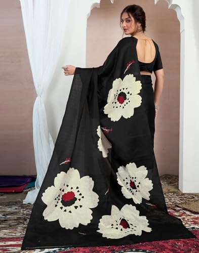 Image of SIRIL Women's Cotton Printed Saree With Unstitched Blouse Piece
