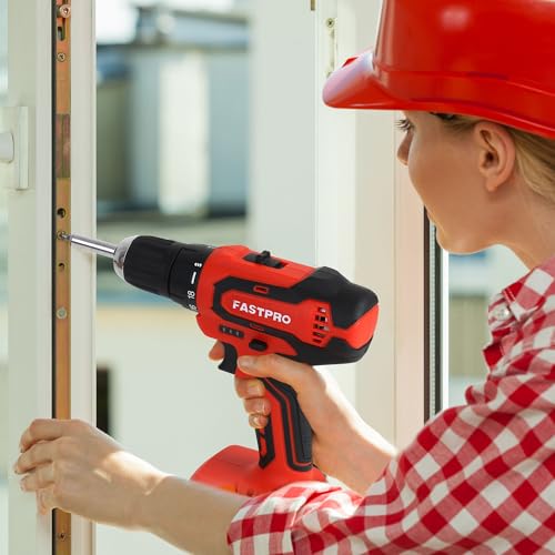 Image of FASTPRO 232-Piece Home Tool Set with Drill, 20V Cordless Drill Driver, Household Repairing Tool Kit with Drill, 12-Inch Wide Mouth Storage Tool Bag Included, Red