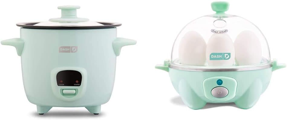 DASH Mini Rice Cooker Steamer with Removable Nonstick Pot, Keep Warm Function & Recipe Guide, 5 Quart, for Soups, Stews, Grains & Oatmeal - Aqua | DASH Rapid Egg Cooker: 6 Egg Capacity Electric Egg Cooker