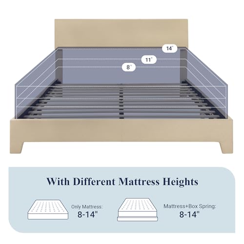 Allewie Queen Size Bed Frame with Adjustable Headboard, Upholstered Platform Bed with Wood Slats, Heavy Duty Mattress Foundation, No Box Spring Needed, Noise-Free, Easy Assembly, Beige
