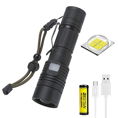 LUXNOVAQ XHP50 Torch Rechargeable USB Super Bright Powerful EDC Torch, 6000 High Lumen Zoomable LED Tactical Flashlight Waterproof Portable Hand Torch Light with Battery & 5 Modes for Camping Hiking