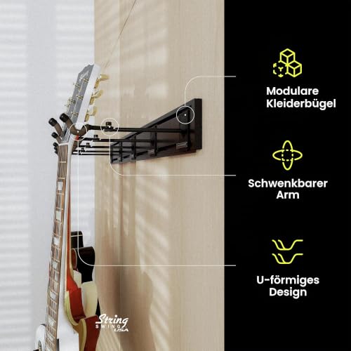 String Swing sw5rl-c-k Gitarre Keeper Bundle mit 5 Gitarre Kleiderbügel & 1 Schwarz Vein Strong Wandhalterung