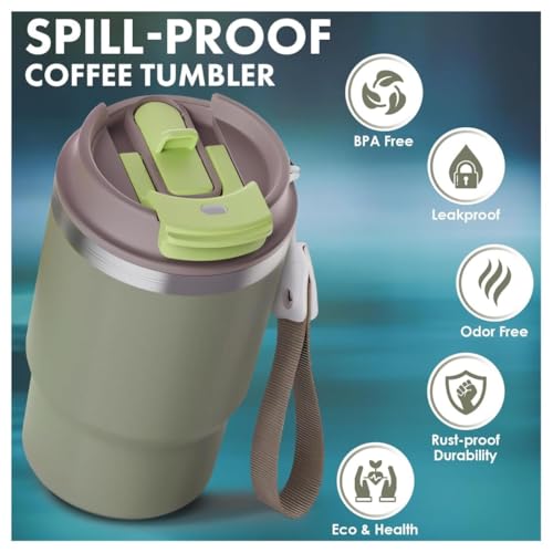 Image of Wosta Classic Tumbler 3.0-16oz /480Ml, Travel Mug with 2-in-1 Straw Lid, Vacuum Insulated Stainless Steel Insulated Mug, Double Walled, Thermos Travel Mug for Hot and Cold Coffee. (Green)