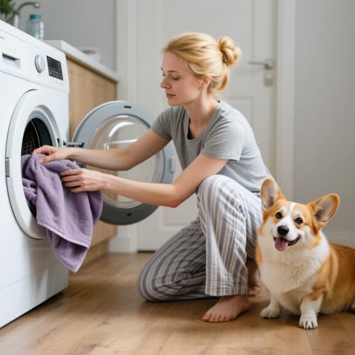 GFUEIGJ 2 Stück Haustier Badetuch Hundehandtuch Extra Saugfähig 75x35 cm Hunde Handtuch Handtücher Schnelltrocknend Haustier für Katzen, Hunde Oder Andere Haustiere(Lila und Braun)