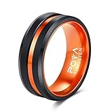 POYA TUNGSTEN Ring Mens 8mm Black Plated Wedding Band Beveled Edges with Colored Aluminum Liner Interior (Orange, 11)
