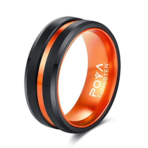 Ring Mens 8mm Black Plated Wedding Band Beveled Edges with Colored Aluminum Liner Interior