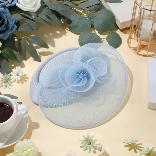Image of DRESHOW Fascinator Hats for Women Cocktail Tea Party Hat Netted Pillbox Hat Vintage Derby Hats for Bridal Wedding