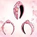 AENMTU Valentine’s Day Headband for Women Girls Top Knot Jeweled Rhinestone Velvet Plush Hair Accessories Pink Red Heart Clothes Outfit