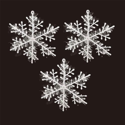 30 PCS White Glitter Snowflake Ornaments 11cm Plastic Christmas Snowflakes for Winter Party Decorations