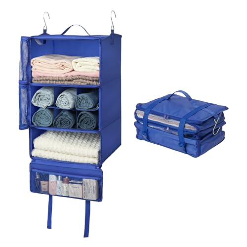 GRANNY SAYS Hanging Packing Cubes for Travel, Large Portable Hanging Suitcase Organizer, Foldable Compression Luggage Organizer Bags for Clothes, Carry on Closet Suitcase, XXL-Blue Travel Shelves by GRANNY SAYS - Used condition - US$24.29