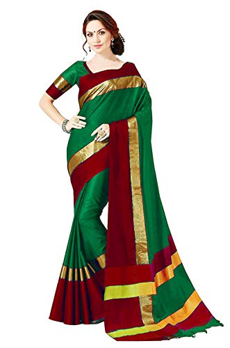 Image of PerfectBlue Women's with Blouse Piece Saree (VisvaVariation Lightgreenbrown Free Size)