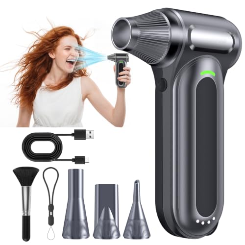 Computer Air Duster for Keyboard & PC, 170,000 RPM Cordless Electric Dust Blower, 4-Speed Brushless Compressed Air Duster for Electronics, Car, Reusable Canned Air Alternative, Gray