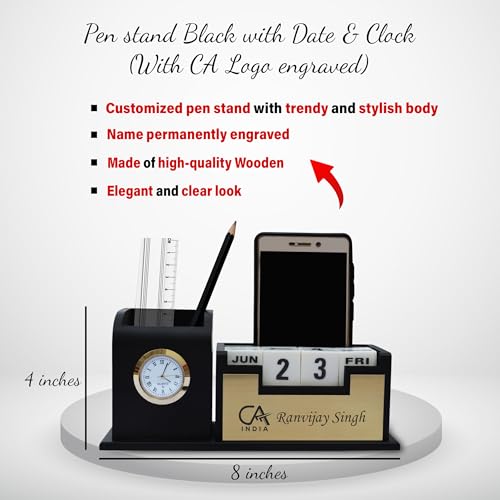 Image of SAVRI Personalized CA Gift Set - Engraved CA Logo Pen & Name /Designation Pen Stand | Professional Gift for Chartered Accountants - Ideal for CA Day, Graduation, Seminars, Corporate Gifting