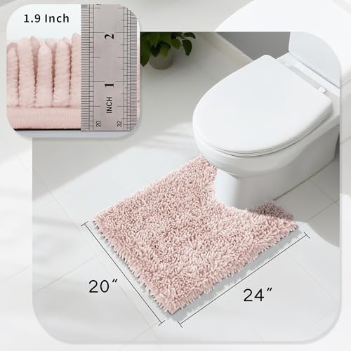 Image of Yimobra Toilet Rugs U Shaped Washable, Extra Thick Soft Absorbent Chenille Contour Bathroom Rugs for Toilet 24x20 Inch, Quick Dry Non Slip Toilet Mat for Bath Floor, Pink