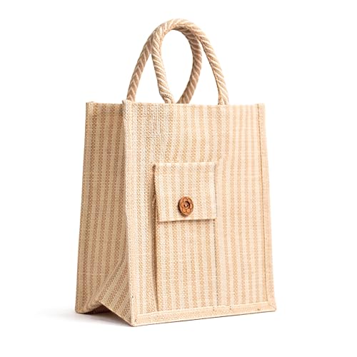 Image of Match Made Eco Friendly Reusable Jute Bag, Yoga Printed Jute Bag, Grocery Shopping Bag, Multi-Purpose Bag, Jute Lunch Bag, Sturdy Handle with Zipper Lock