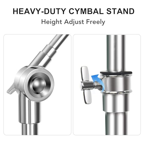 Image of Boom Cymbal Stand, Adjustable 2-in-1 Straight Boom Cymbal Stand + Drumsticks + Drumstick Holder + Drum Keys, Double Braced Legs with Rubber Feet for Mounting Crash, Ride, Splash Cymbals (1 Set)