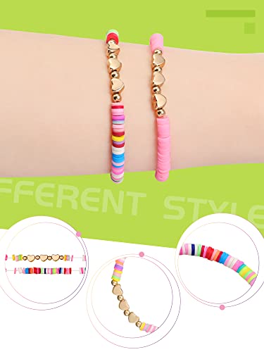 24 Pcs Colorful Kids Bracelet Adjustable Flat Beads Letter Heart Bracelets Friend Surfer Stretch Beaded Bracelet Friendship Bracelets For Girls Women Birthday Classroom Student Gifts (Heart Style) #TOP2