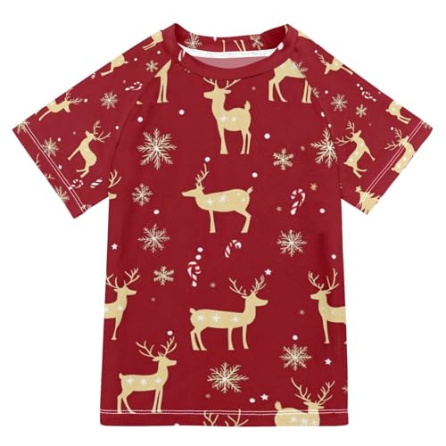Kids Swimsuit Red Christmas Tree Elk Deer Sunscreen T-Shirts Swimwear Sets UPF 50+
