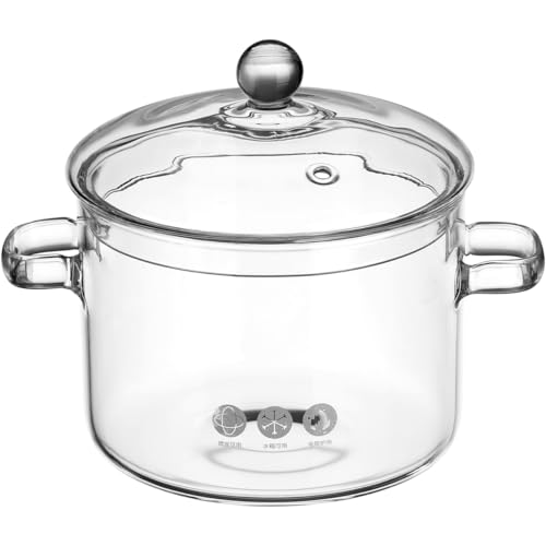ERINGOGO Glass Saucepan with Cover, 64 oz Stovetop Cooking Pot with Lid and Handle Simmer Saucepan Clear Soup Pot, High Borosilicate Glass Cookware, 22X17CM