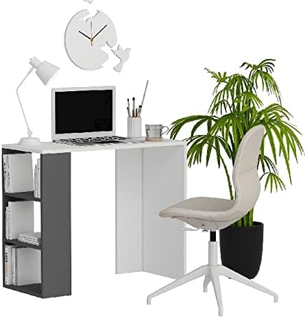 Homemania Rosa Desk with Shelves for Office, Studio, Room, Charcoal Wood, 90 x 40 x 75 cm, Melamine chipboard, White/Anthracite, 90 X 40 X 75cm