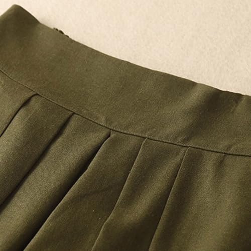 Womens Casual Cotton Linen A Line Skirts High Waist Flowy Business Casual Swing Pleated Long Skirt with Pockets3