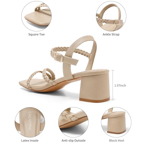 Greatonu Women's Braided Strappy Heeled Sandals 1.97 inch Low Chunky Block Heels Square Open Toe Ankle Strap Sandal Heels Dressy Sandals 2025 Party Wedding Prom Shoes3